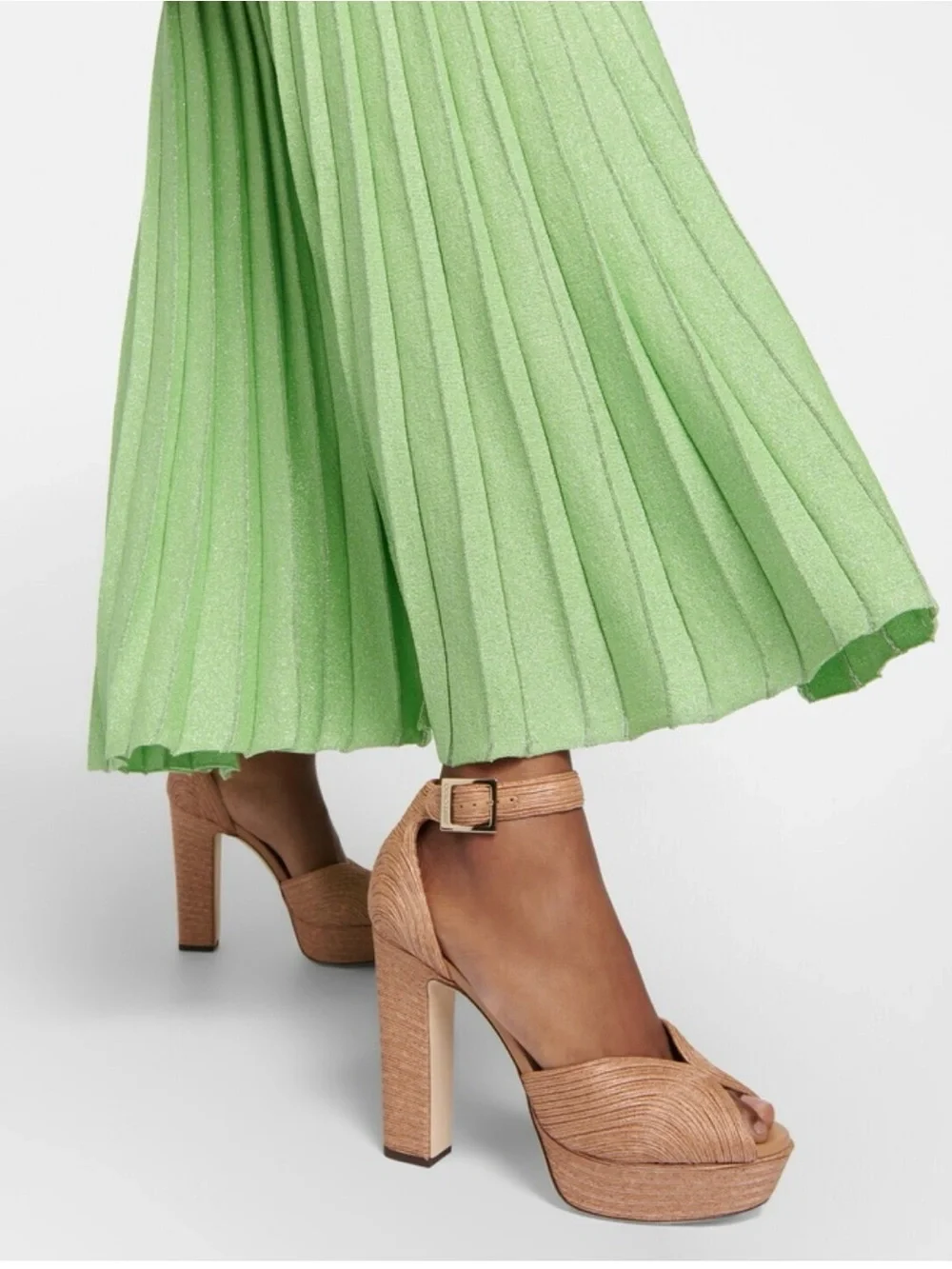 Jimmy Choo Tan Raffia Platform Heels with Ankle Strap
